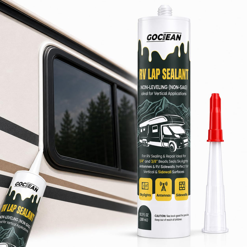 Gociean Non-Leveling RV Roof Sealant, Lap Sealant for RV Roofs, Windows, Skylight, Non-Sag RV Roof Sealant, Waterproof RV Sealant, RV Caulking Sealant for Vertical Surface Leak Repair