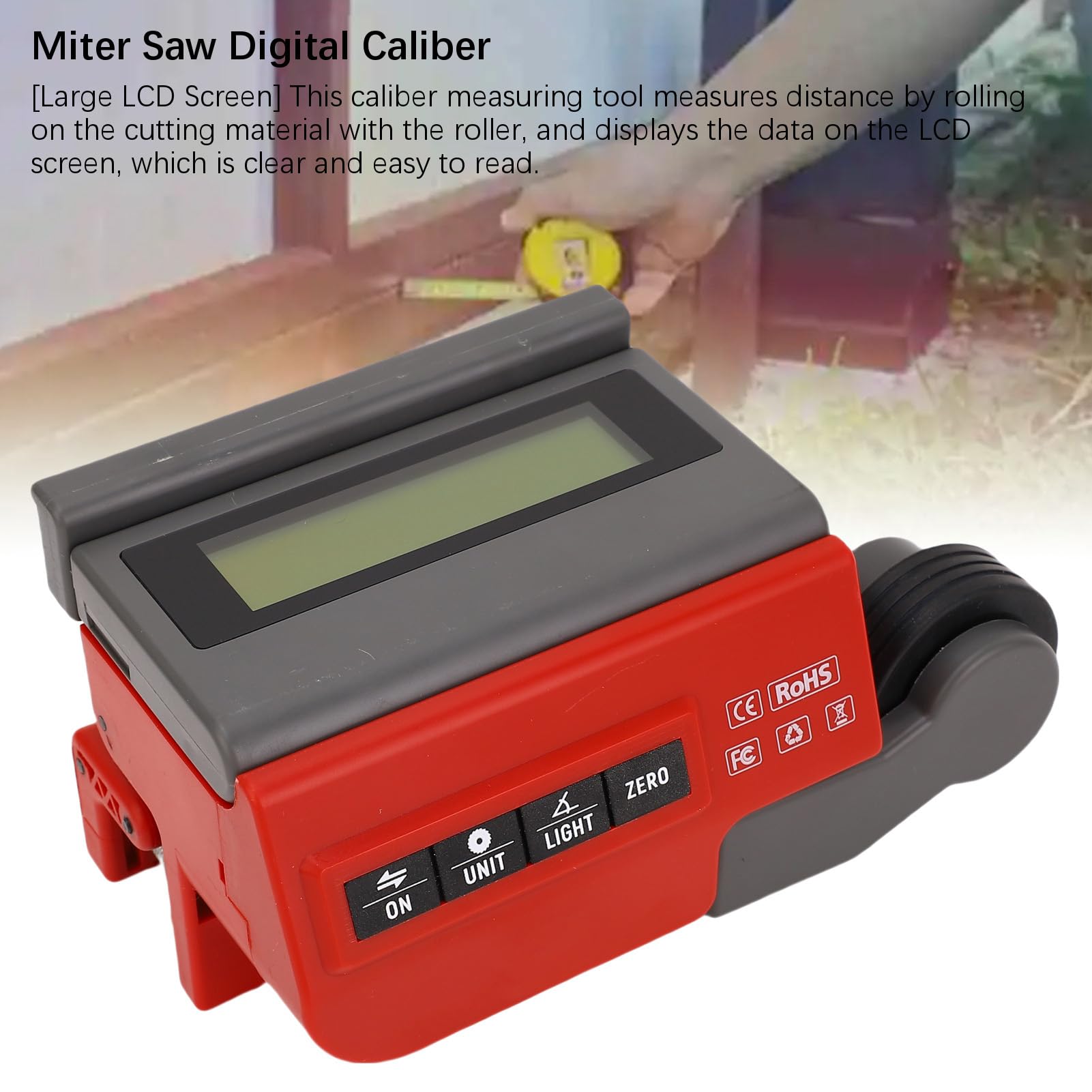 Miter Saw Measuring Tool, Digital Tape Measure, High Precise Miter Saw Digital Rangefinder Length Measuring Wheel, 0-99mm Adjustable Clamp & Large LCD Screen