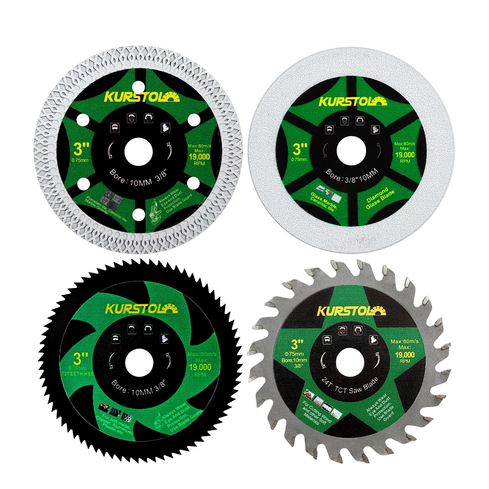 KURSTOL 3-Inch Saw Blade Set 4-Piece for Cutting