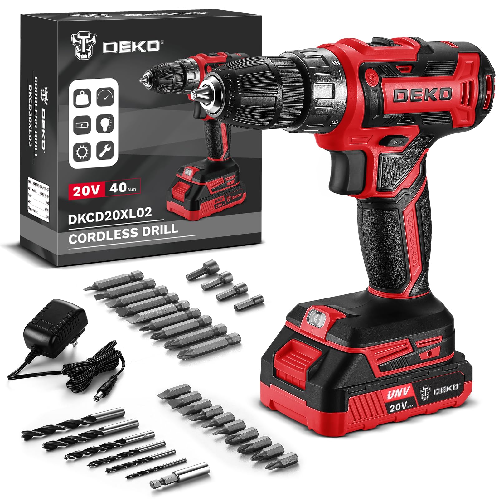 DEKO 20V Cordless Drill Driver for Home DIY Projects