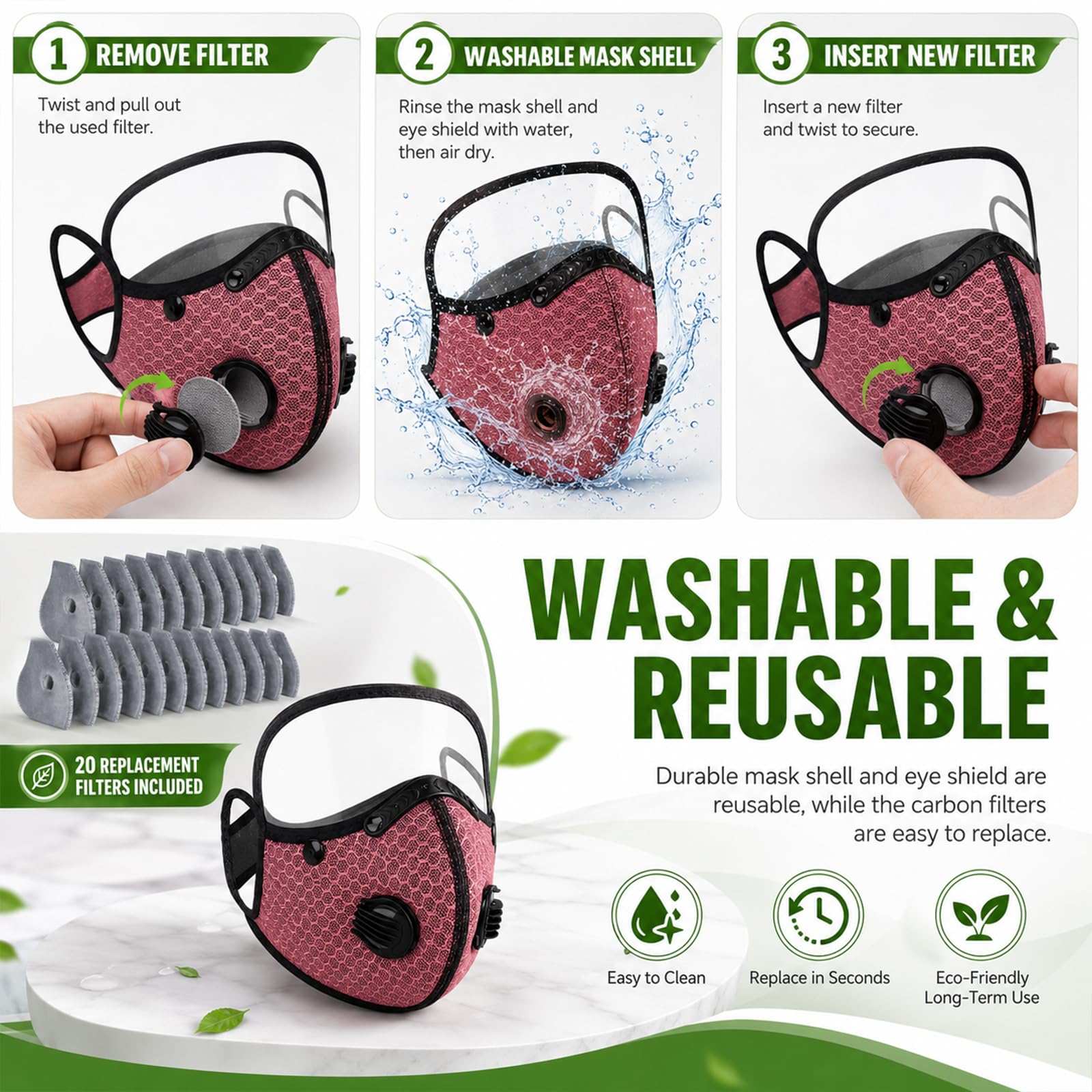 NGCME Reusable Carbon Filter Dust Mask with Eye Protection