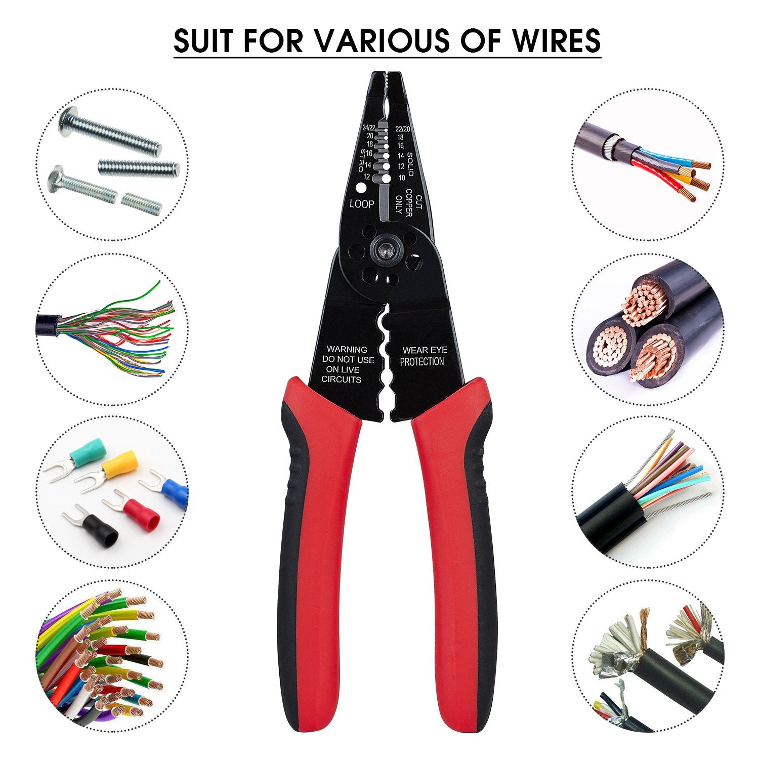 WGGE WG-015 Professional 8-inch Wire Stripper/wire crimping tool, Wire Cutter, Wire Crimper, Cable Stripper, Wiring Tools and Multi-Function Hand Tool
