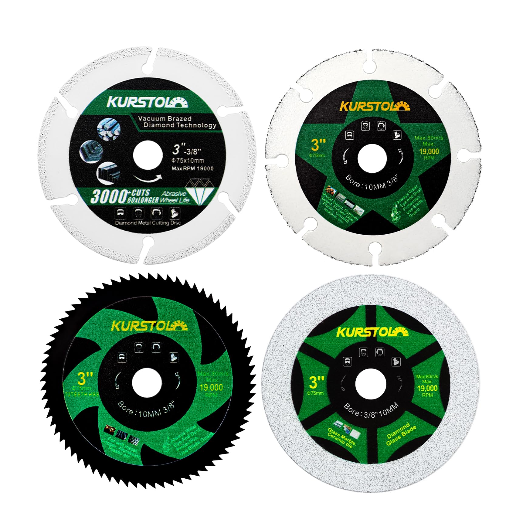 KURSTOL 3-Inch Saw Blade Set 4-Piece for Cutting