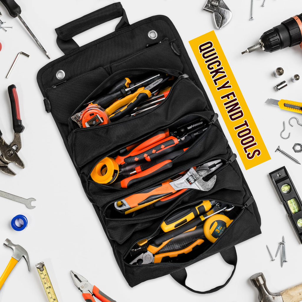 Tool Bag, Tool Roll Up Bag, Heavy Duty Tool Organizer for Men, Portable Roll Up Tool Bag Tool Roll Organizer For Mechanic, Electrician & Hobbyist, Car Camping Gear