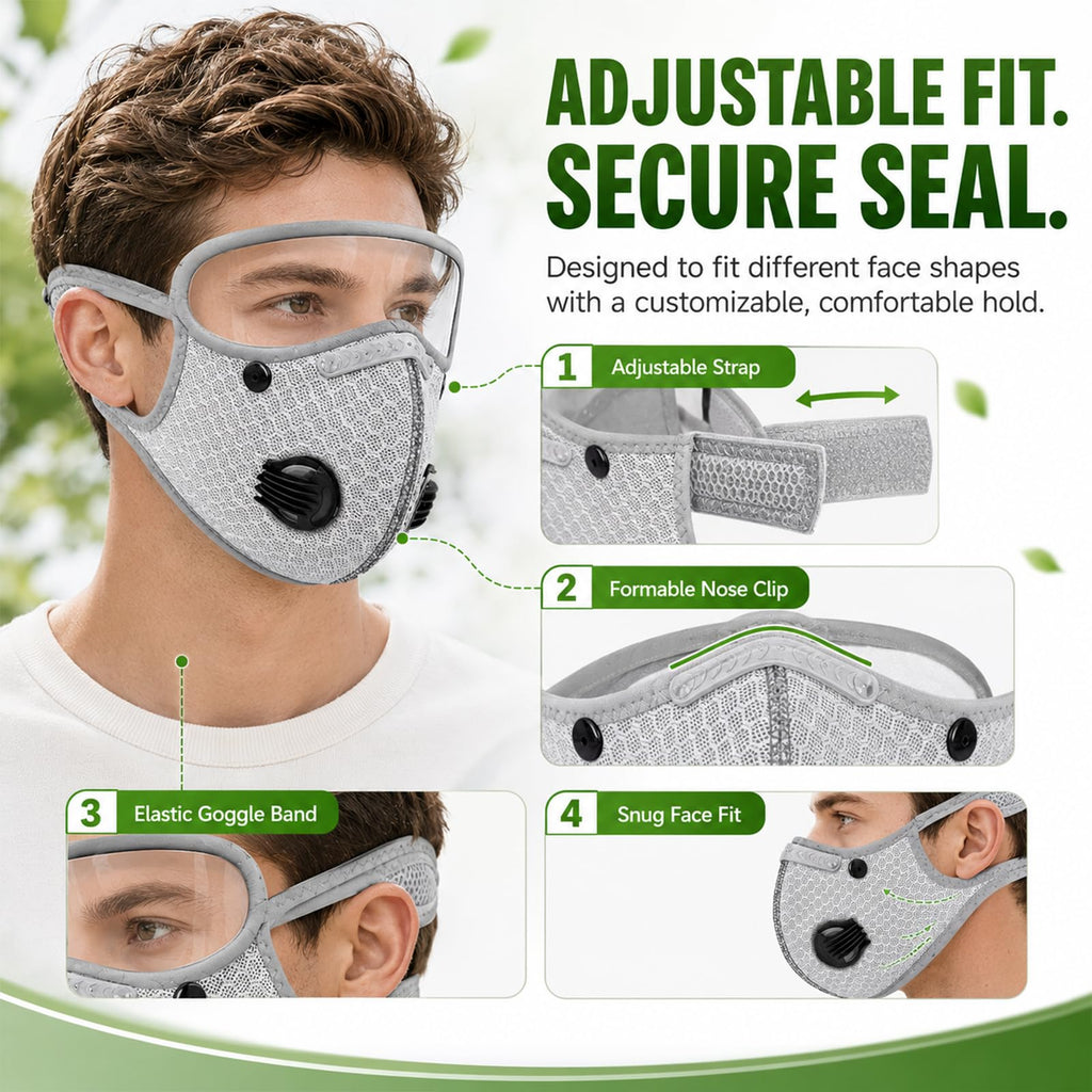 NGCME Reusable Carbon Filter Dust Mask with Eye Protection