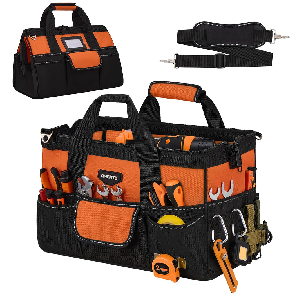 Amento Heavy Duty Tool Bag, 22 Pockets Empty Tool Box Organizer Storage, Soft Tote Toolbox Organization Portable Handle Carrying Work Toolbag, Father Day Gifts Men Electrician Mechanic