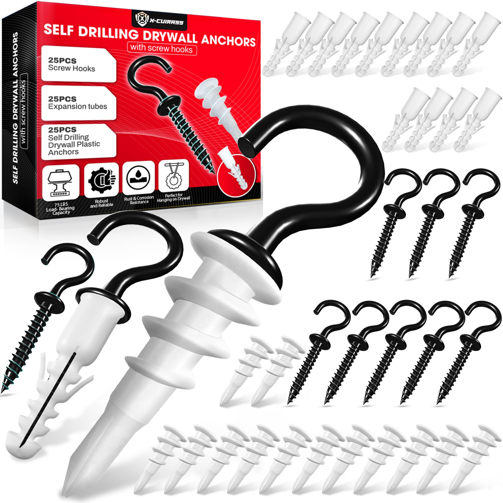 X-CUIRASS 10-Piece Screw Hooks with Drywall Anchors