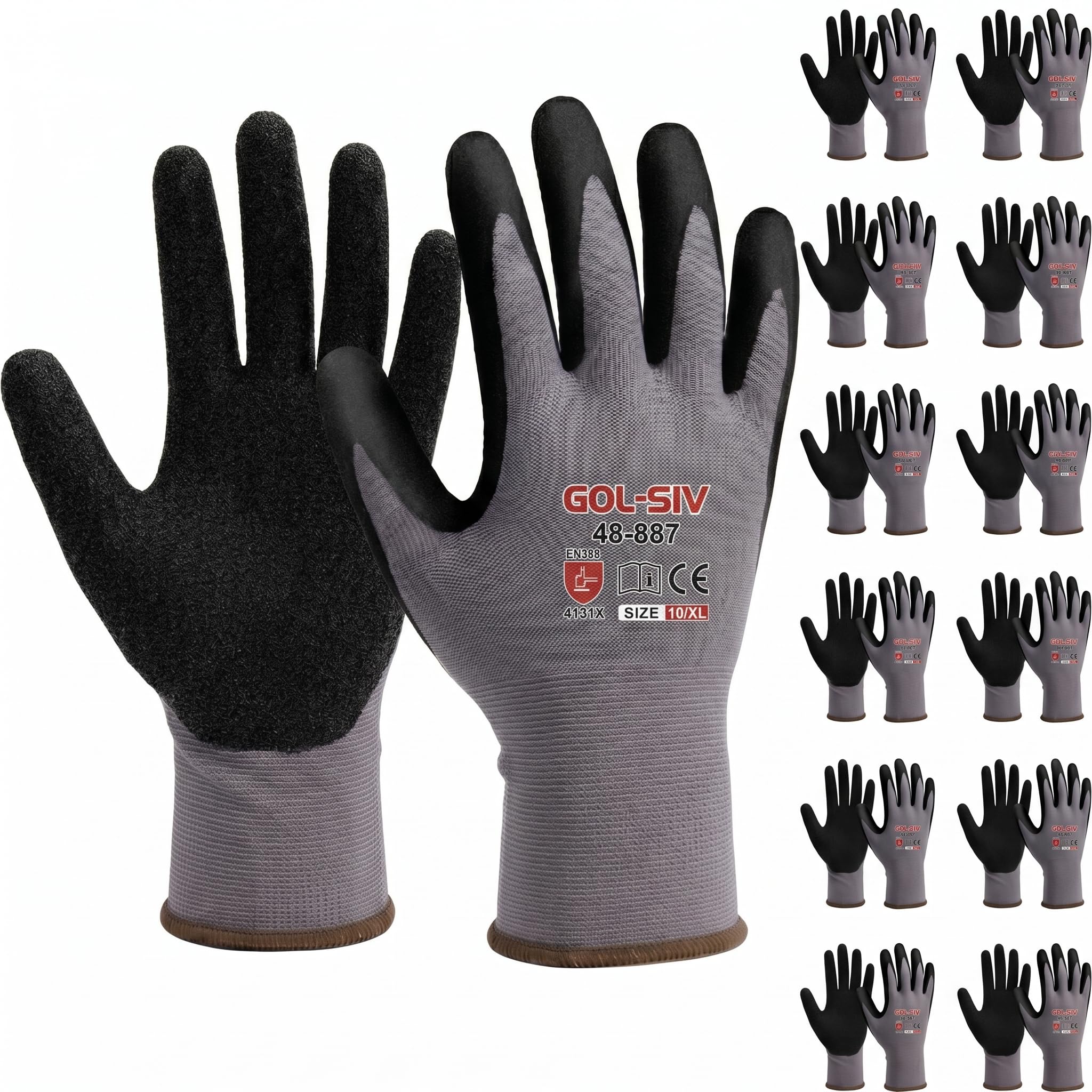 GOL-SIV 12-Pair Nitrile Foam Coated Work Gloves