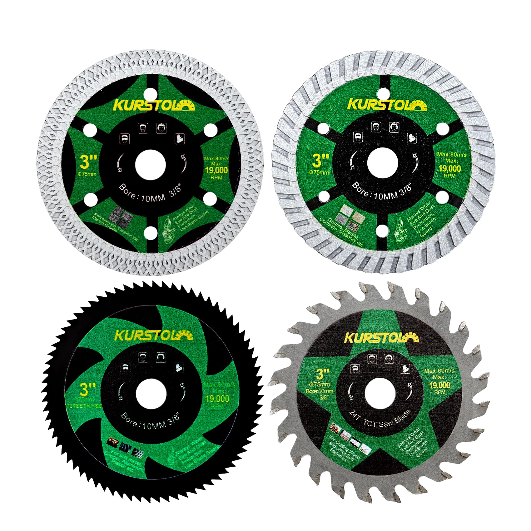 KURSTOL 3-Inch Saw Blade Set 4-Piece for Cutting