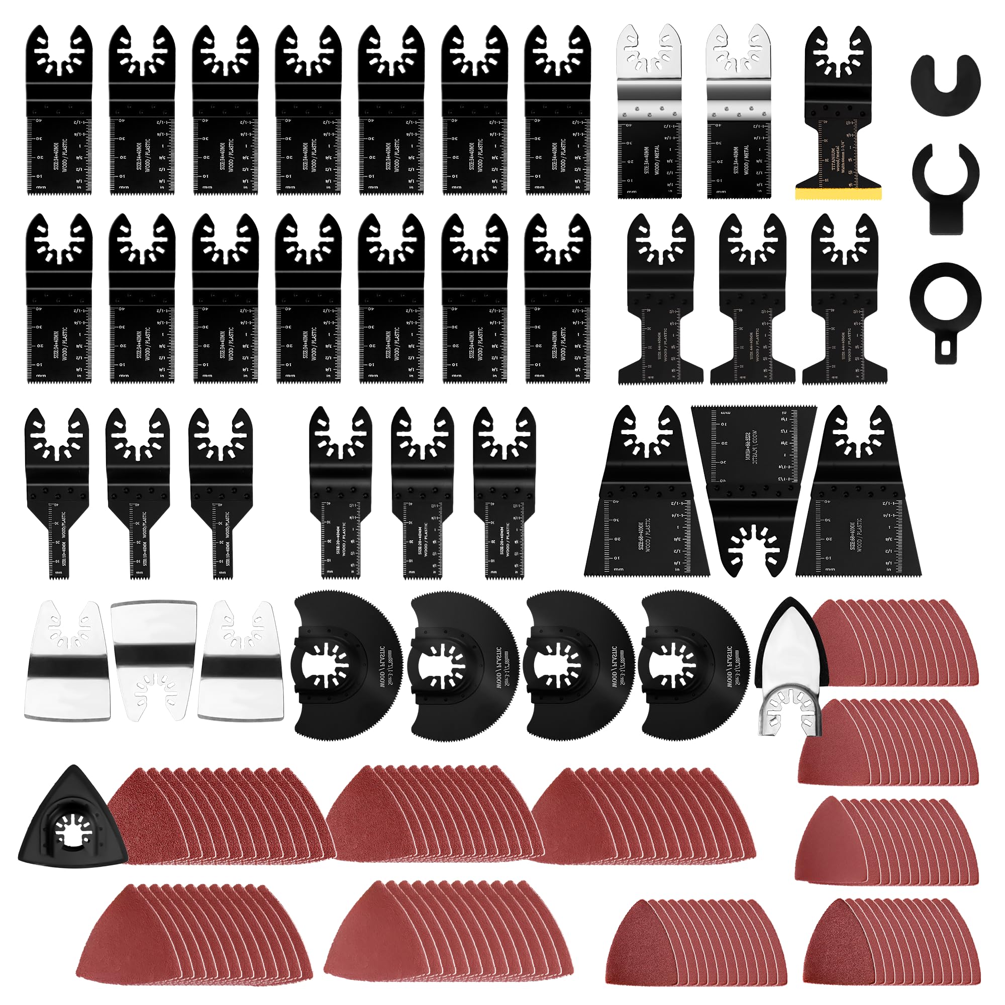 PETOX 159 PCS Oscillating Saw Blades with Sandpaper, Universal Titanium Multitool Blades for Wood/Plastics/Metal, Quick Release Multi Tool Kits Compatible with Dewalt, Ridgid, Ryobi, Rockwell
