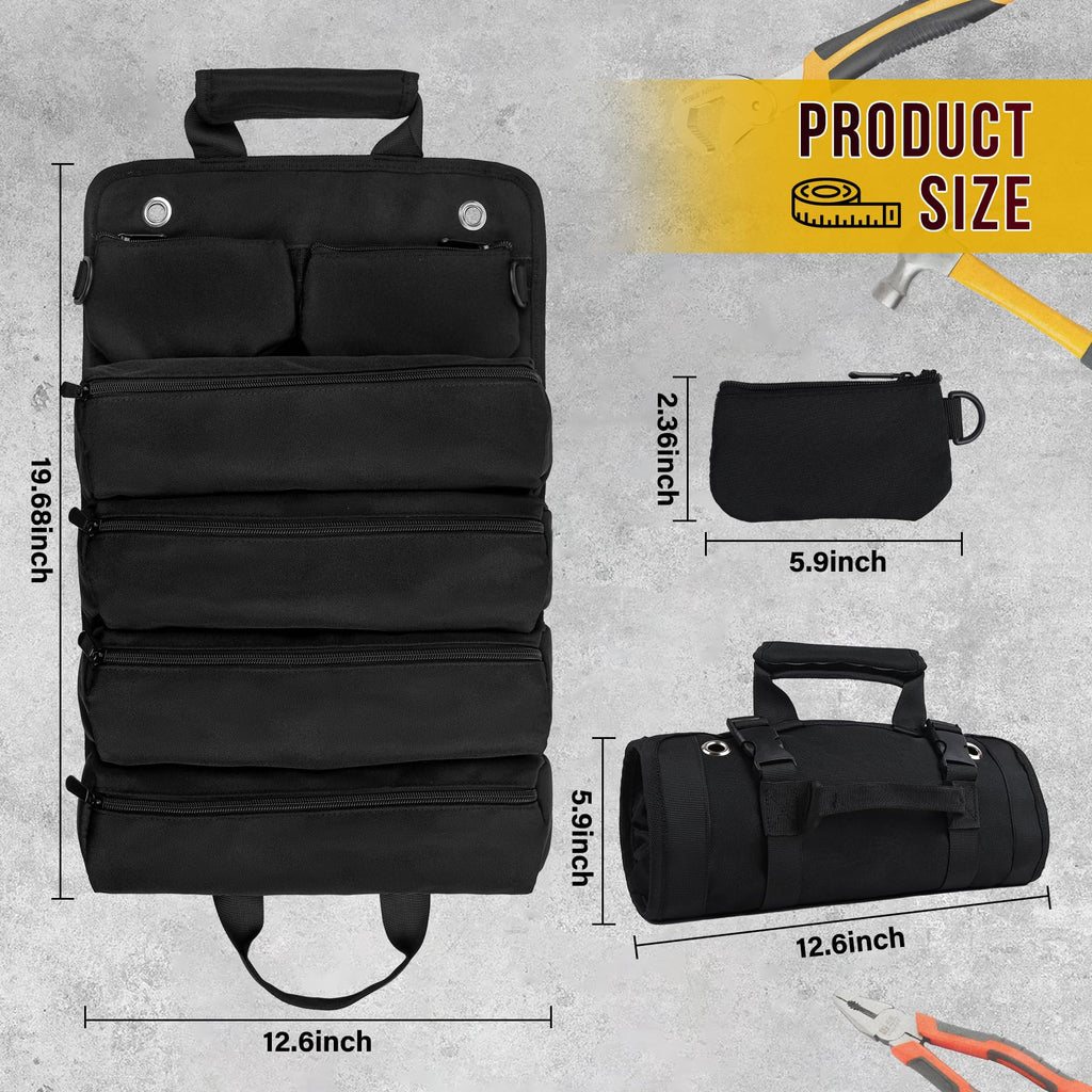Tool Bag, Tool Roll Up Bag, Heavy Duty Tool Organizer for Men, Portable Roll Up Tool Bag Tool Roll Organizer For Mechanic, Electrician & Hobbyist, Car Camping Gear