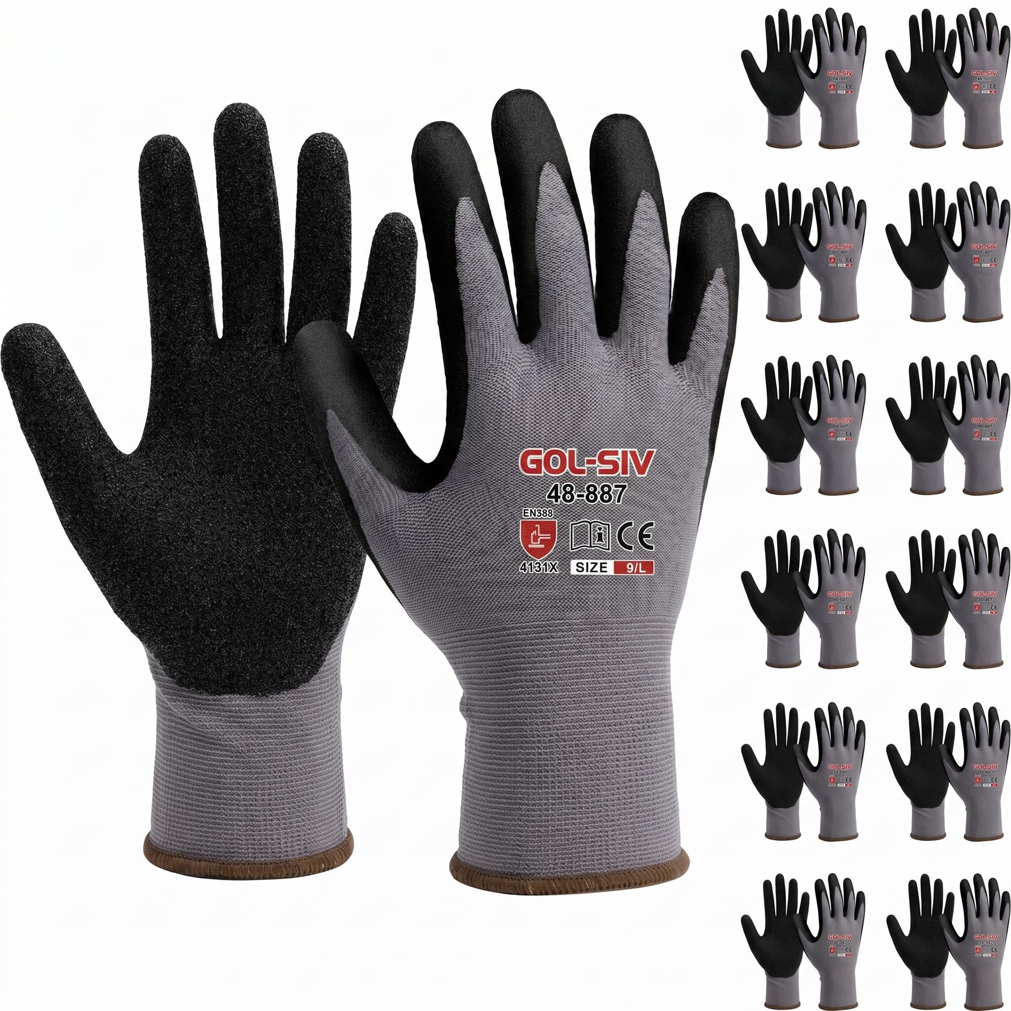 GOL-SIV 12-Pair Nitrile Foam Coated Work Gloves