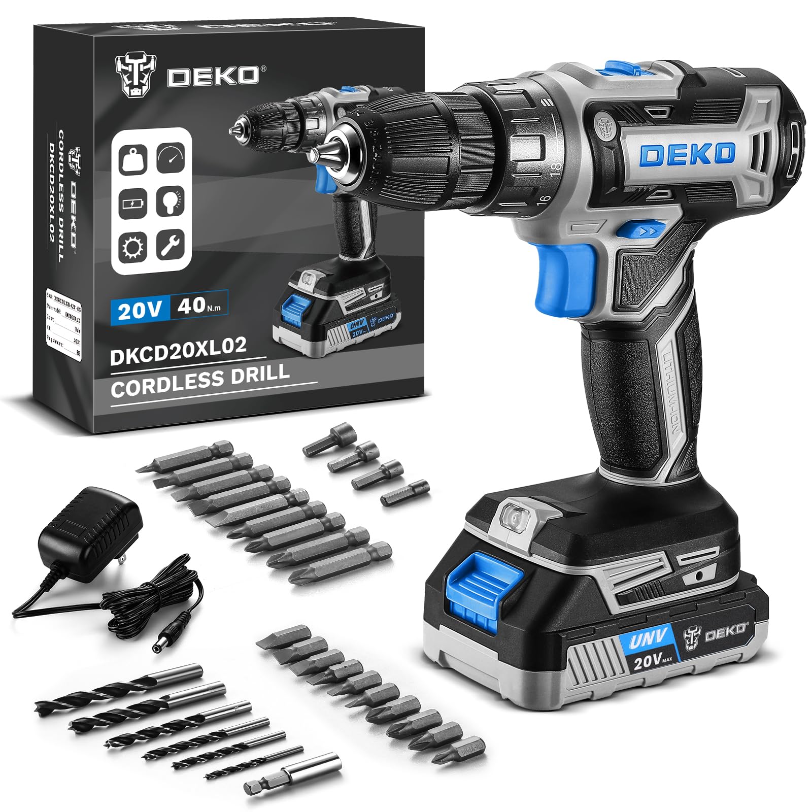 DEKO 20V Cordless Drill Driver for Home DIY Projects