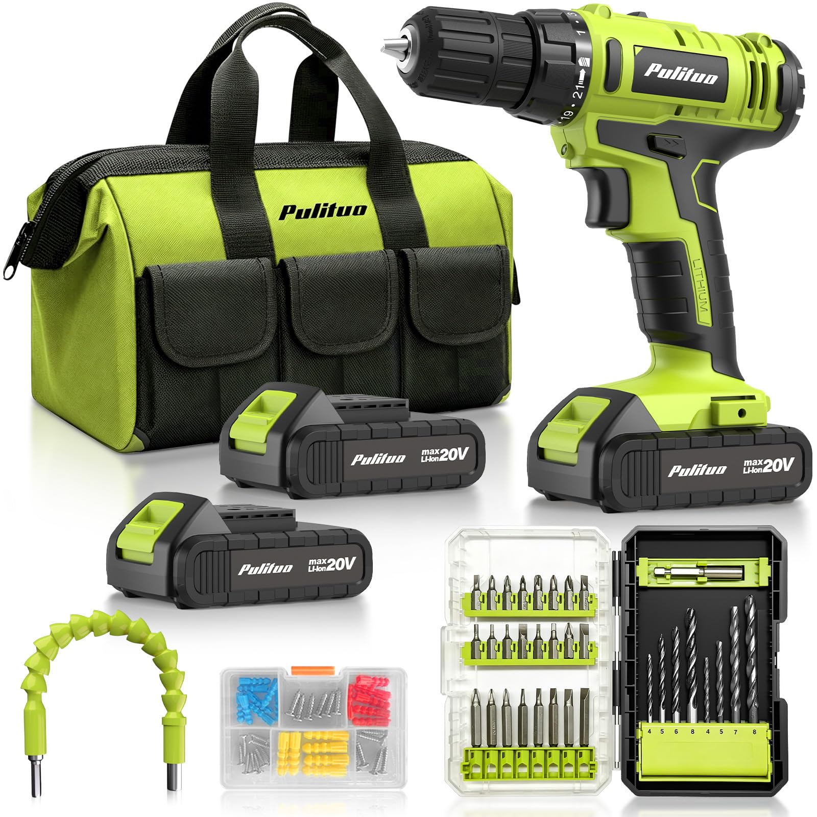 PULITUO 20V Cordless Drill Driver with 2 Batteries