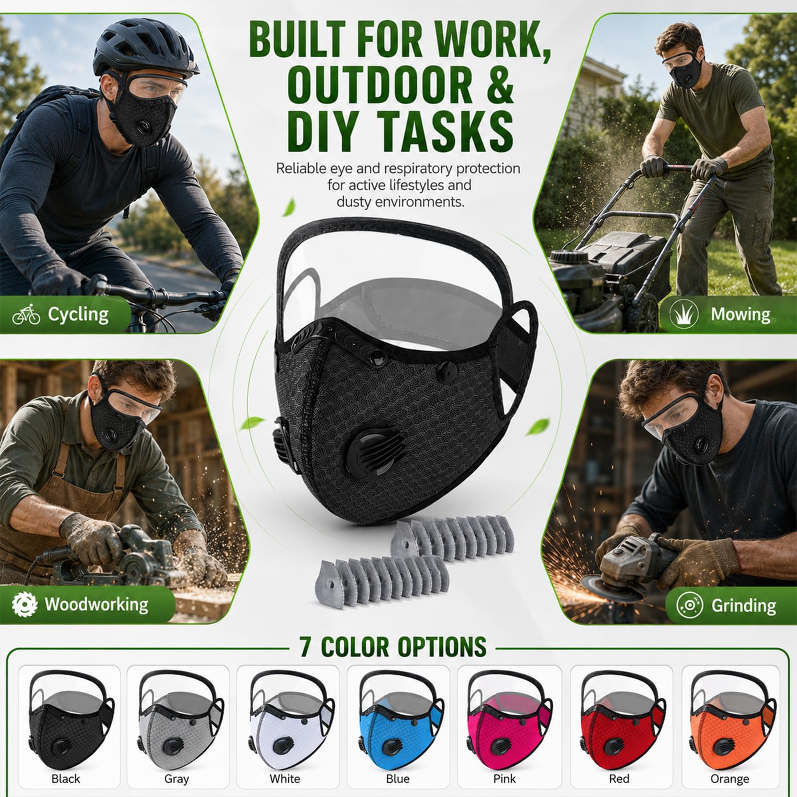 NGCME Reusable Carbon Filter Dust Mask with Eye Protection