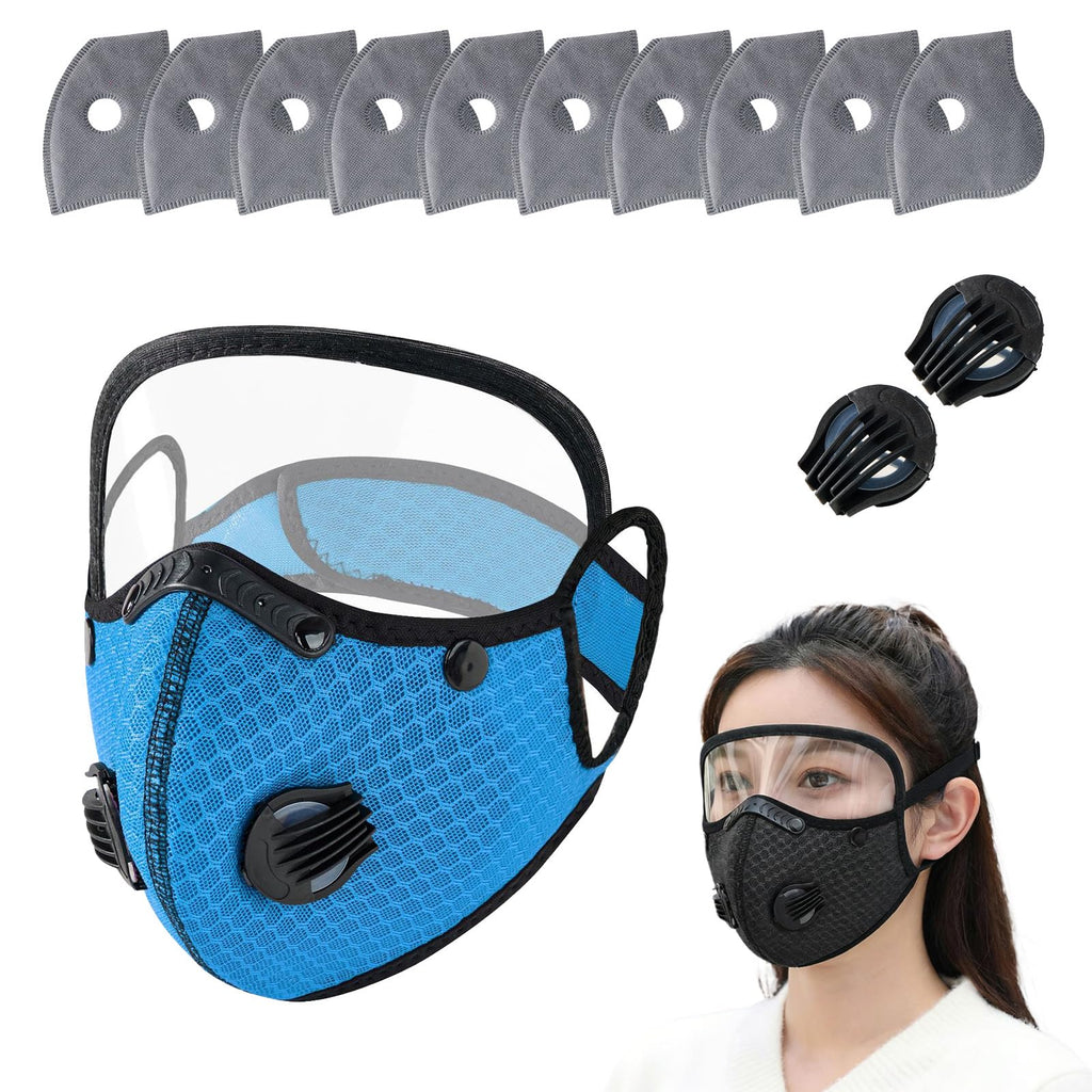 Reusable Carbon Filter Dust Mask, Carbon Filter Dust Mask with Eye Protection, Full Face Protection with 10 Filters