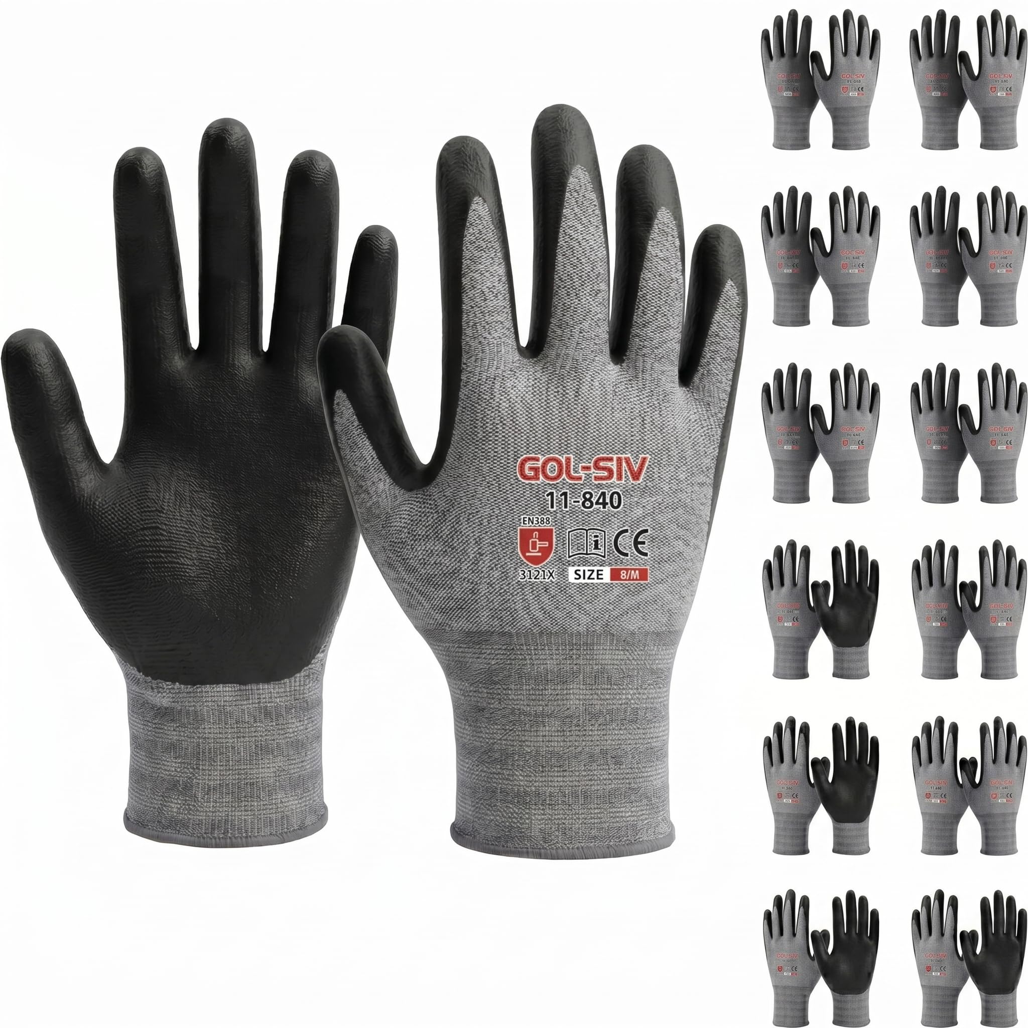 GOL-SIV 12-Pair Nitrile Foam Coated Work Gloves