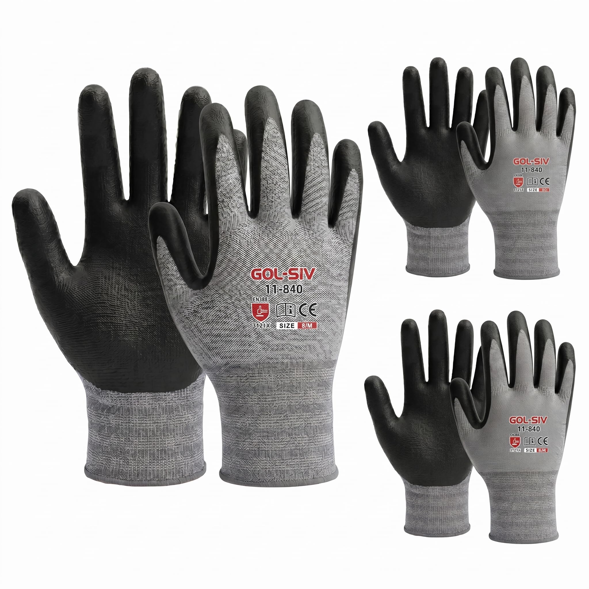 GOL-SIV 12-Pair Nitrile Foam Coated Work Gloves