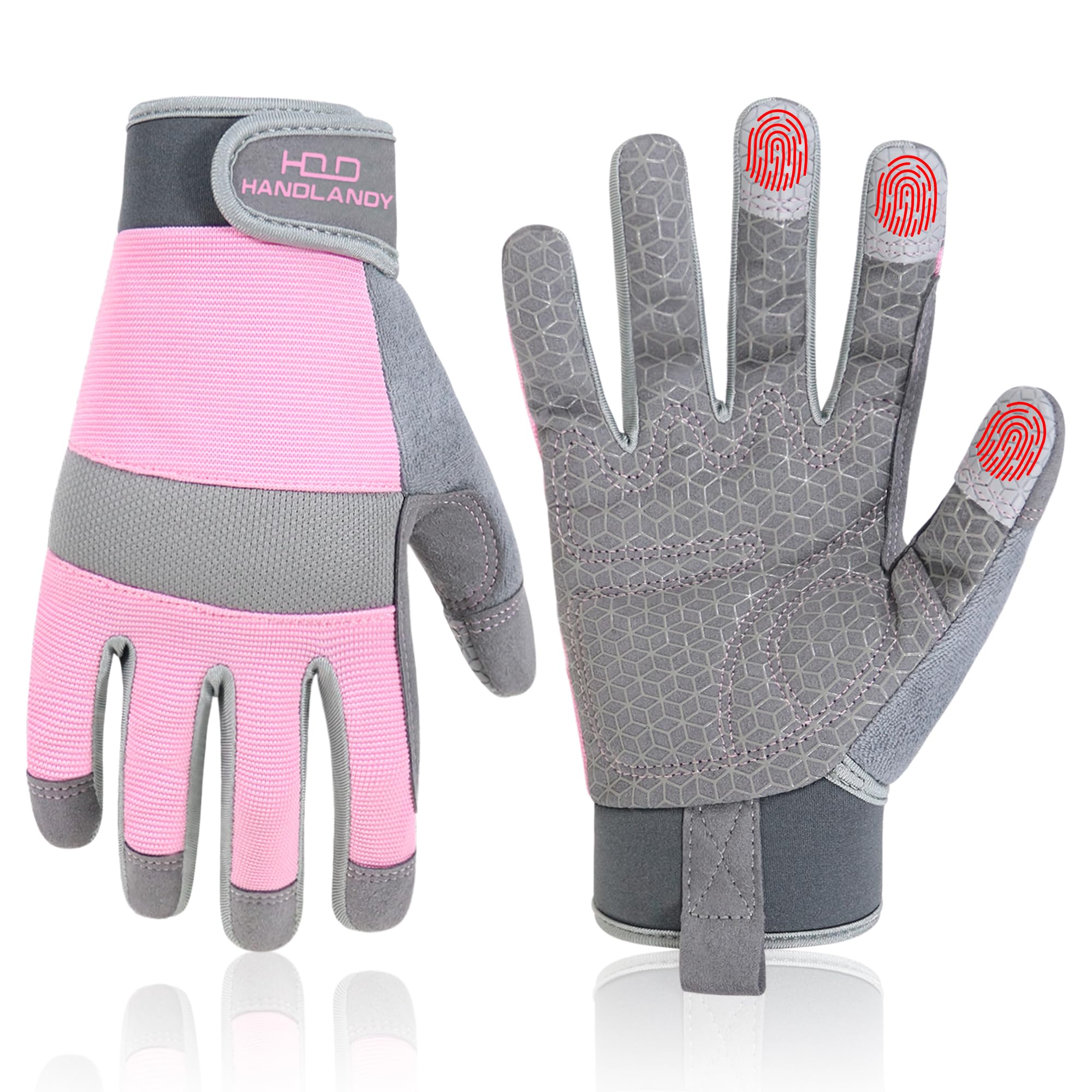 HANDLANDY Work Gloves for Women, Breathable Leather Gardening Glove for Yard Maintenance, Hand Protection with Touch Screen