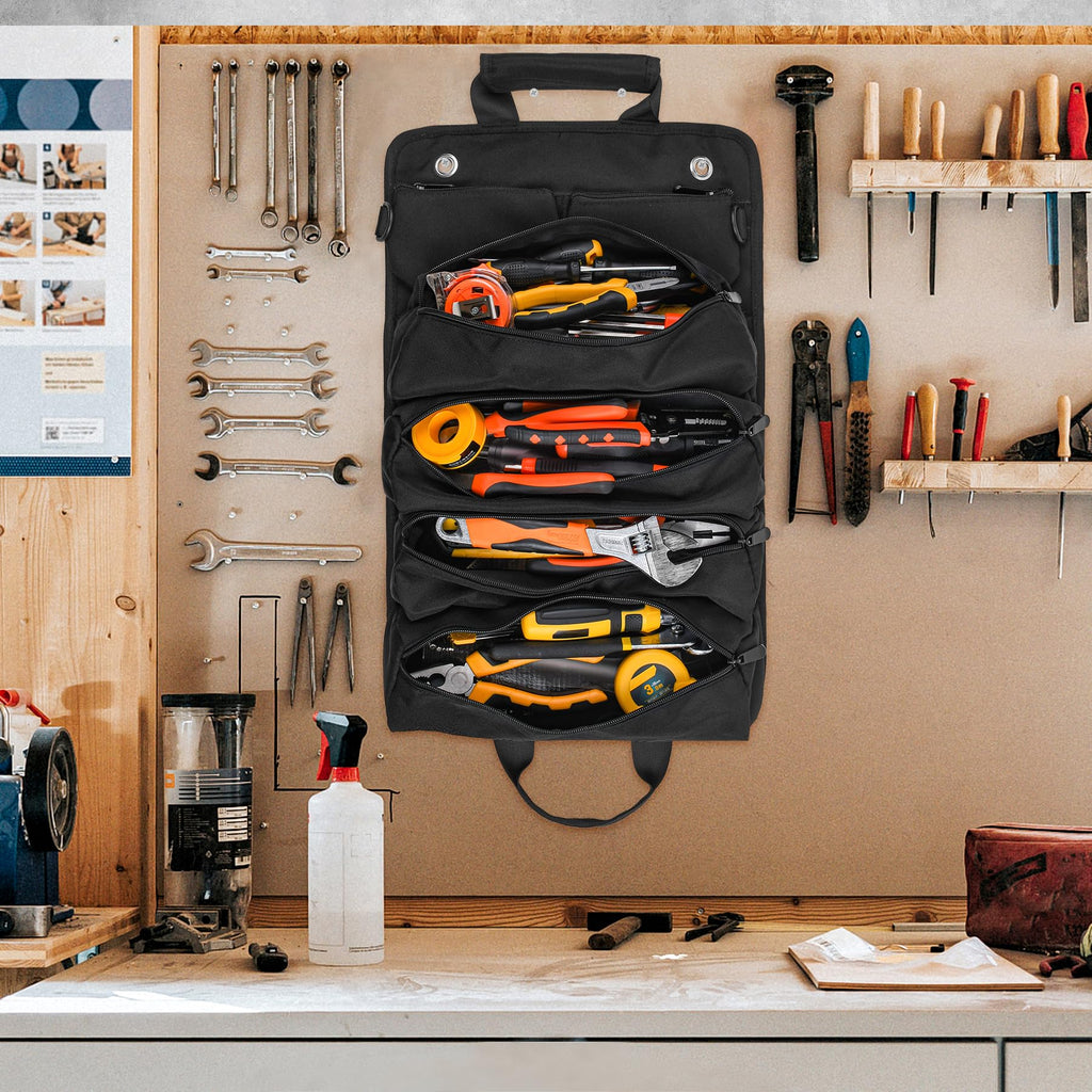 Tool Bag, Tool Roll Up Bag, Heavy Duty Tool Organizer for Men, Portable Roll Up Tool Bag Tool Roll Organizer For Mechanic, Electrician & Hobbyist, Car Camping Gear