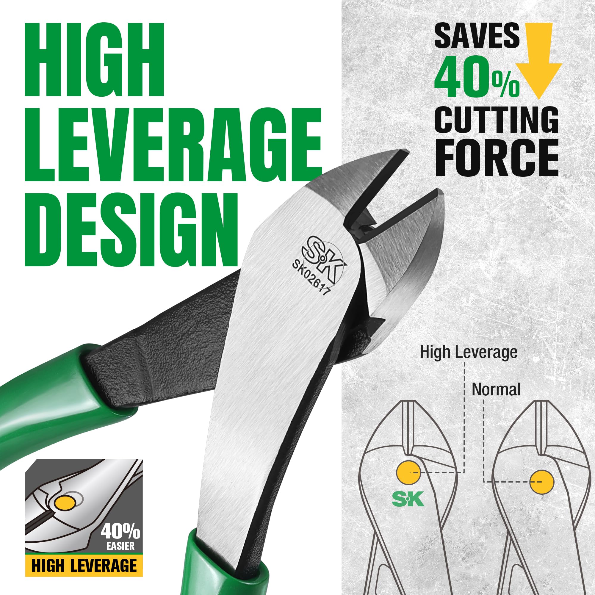 SK 9-Inch Ironworker's Pliers & Angled Diagonal Plier, Premium CR-V Construction, Side Cutters with Hook Bend Handle