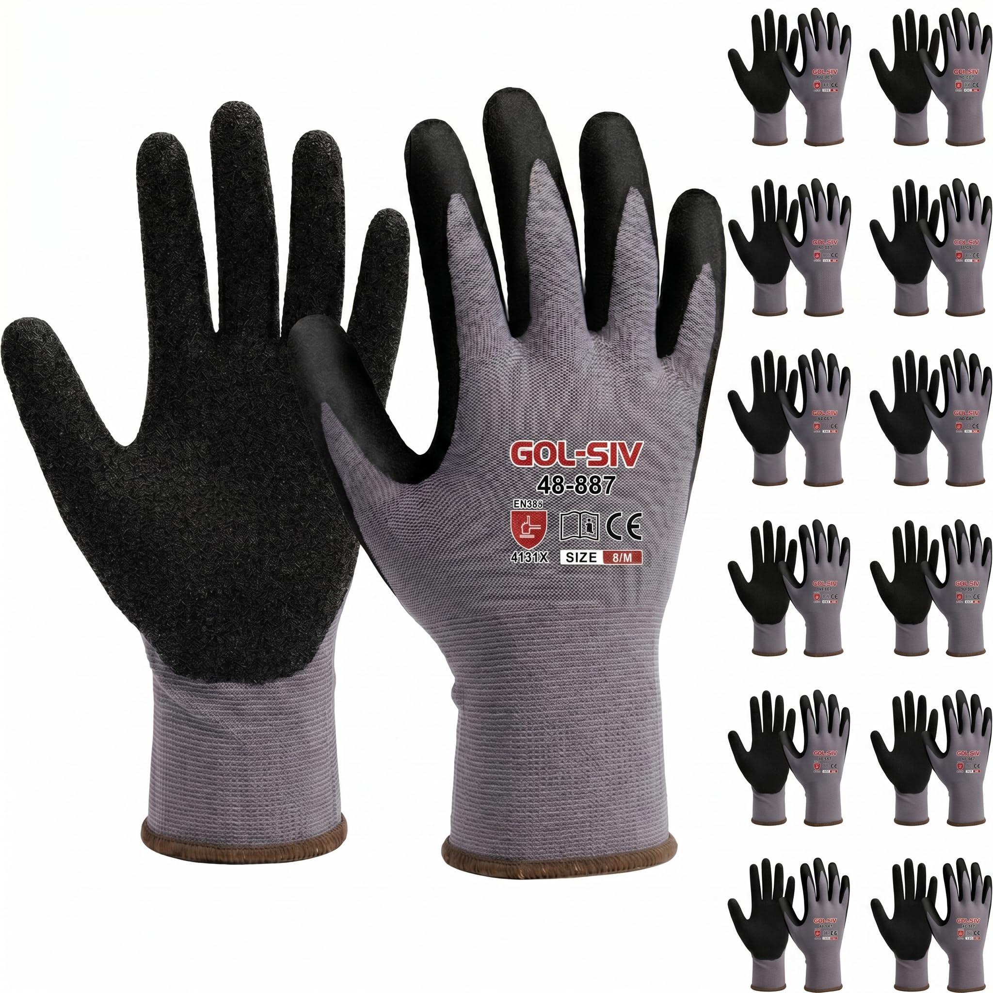 GOL-SIV 12-Pair Nitrile Foam Coated Work Gloves
