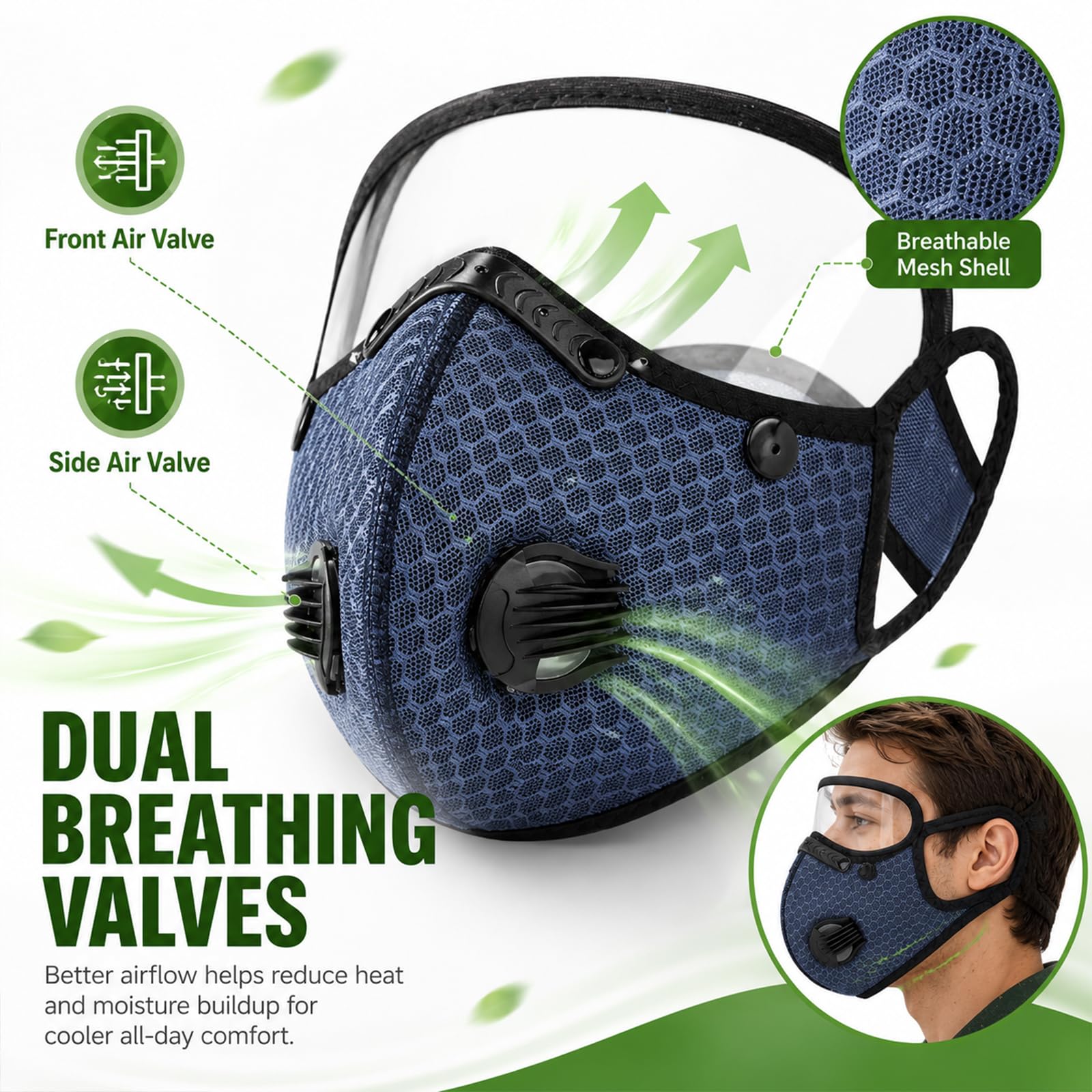 NGCME Reusable Carbon Filter Dust Mask with Eye Protection