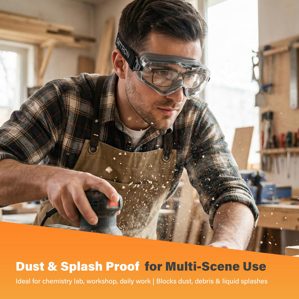 Safety Goggles Over Glasses, Anti Fog ANSI Z87.1 Scratch & Impact Resistance UV Protection