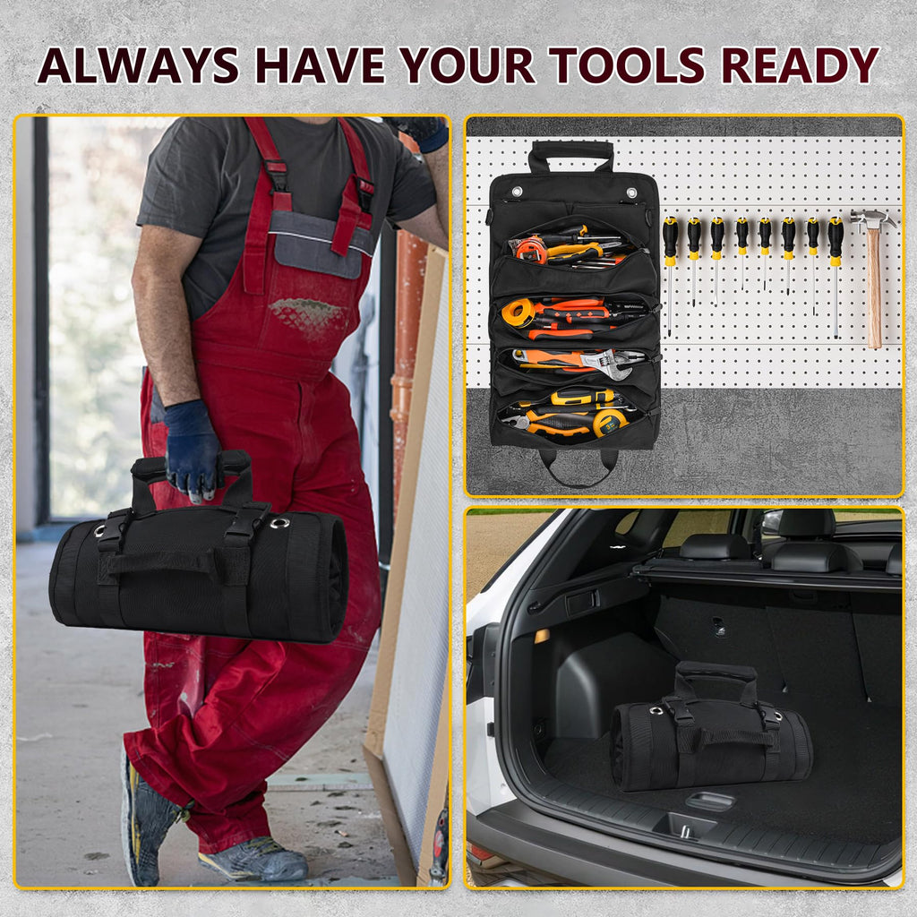 Tool Bag, Tool Roll Up Bag, Heavy Duty Tool Organizer for Men, Portable Roll Up Tool Bag Tool Roll Organizer For Mechanic, Electrician & Hobbyist, Car Camping Gear