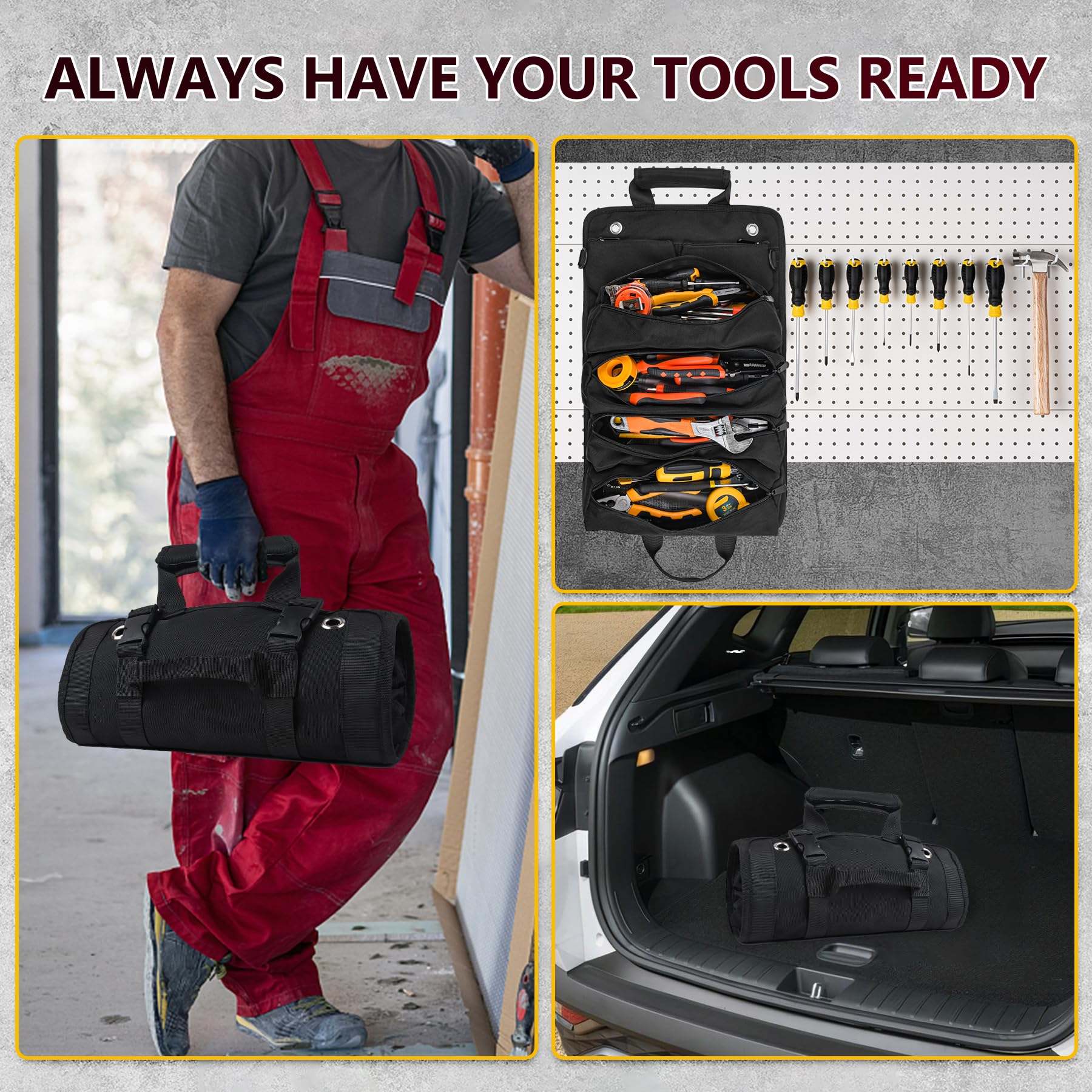 Tool Bag, Tool Roll Up Bag, Heavy Duty Tool Organizer for Men, Portable Roll Up Tool Bag Tool Roll Organizer For Mechanic, Electrician & Hobbyist, Car Camping Gear