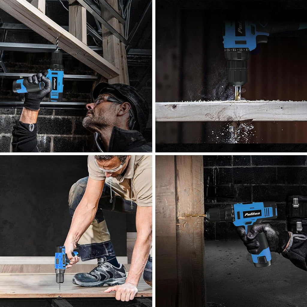 PULITUO 20V Cordless Drill/Driver, 2 Batteries Electric Screwdriver, 30Nm Power Drill Driver, 21+1 Torque, 2 Speed, 3/8"Keyless Chuck, power drill with LED Light