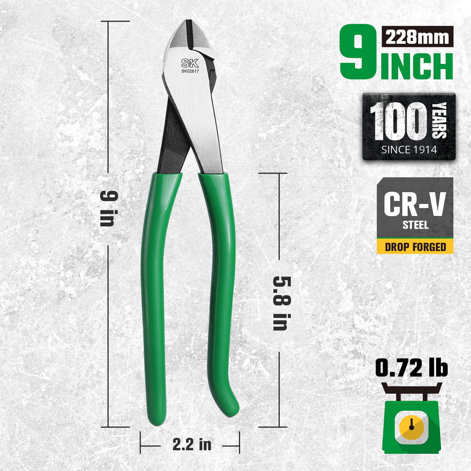 SK 9-Inch Ironworker's Pliers & Angled Diagonal Plier, Premium CR-V Construction, Side Cutters with Hook Bend Handle