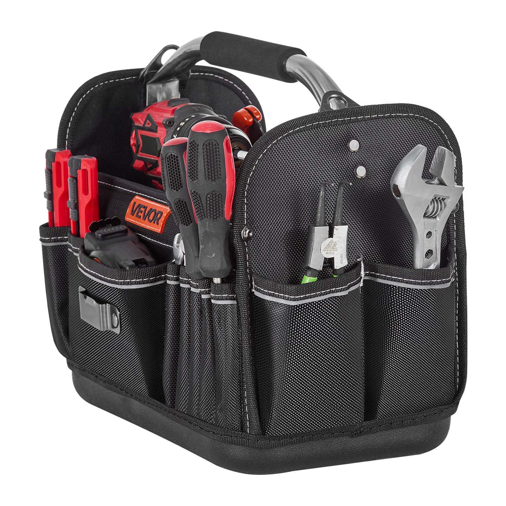 VEVOR Tool Bag, 13 Inch, 33-Pocket Open Top Tool Tote, Portable Electrical Maintenance Toolbox Organizer Storage with Hard Plastic Base, Adjustable Shoulder Strap, for Professionals DIY & Jobsite Use