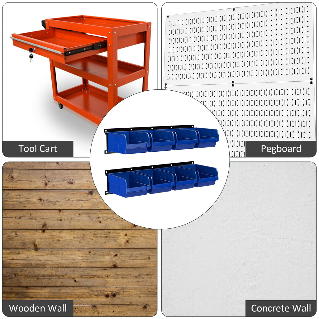 UNITEDPOWER Wall Storage Bins, Storage Rack 8 Bins&2 Rails Wall Mount Tool Organizer for Garage