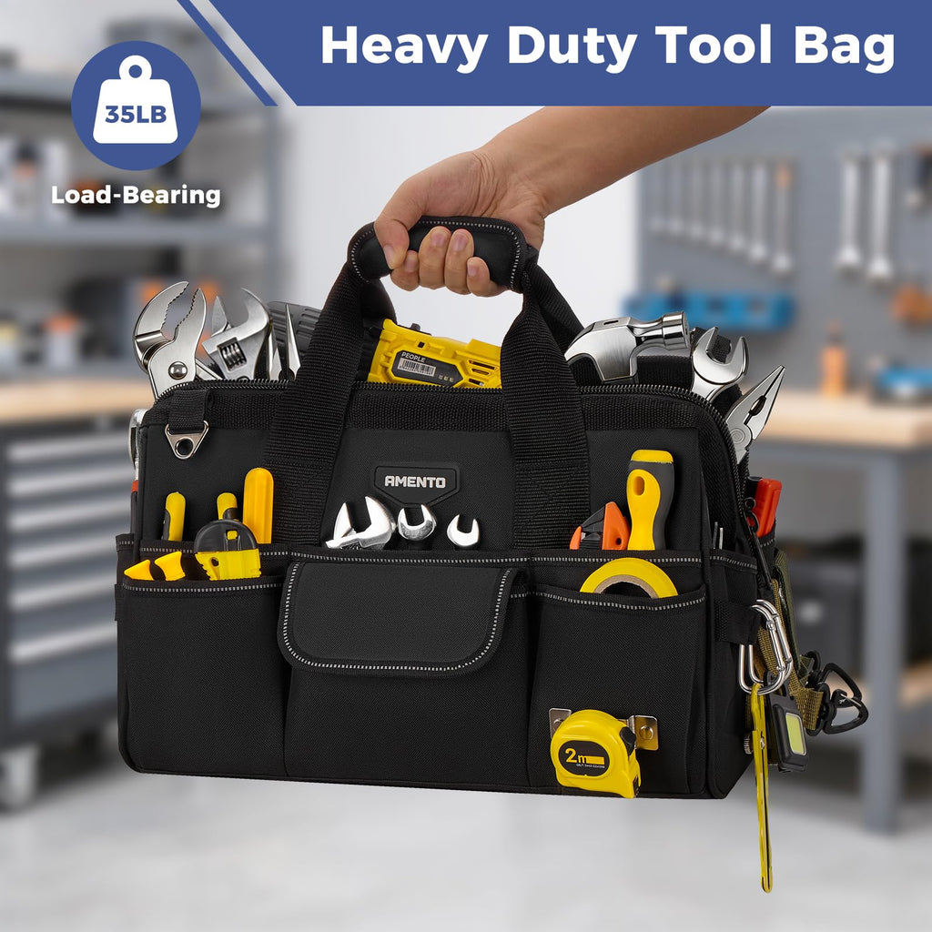 Amento Heavy Duty Tool Bag, 22 Pockets Empty Tool Box Organizer Storage, Soft Tote Toolbox Organization Portable Handle Carrying Work Toolbag, Father Day Gifts Men Electrician Mechanic
