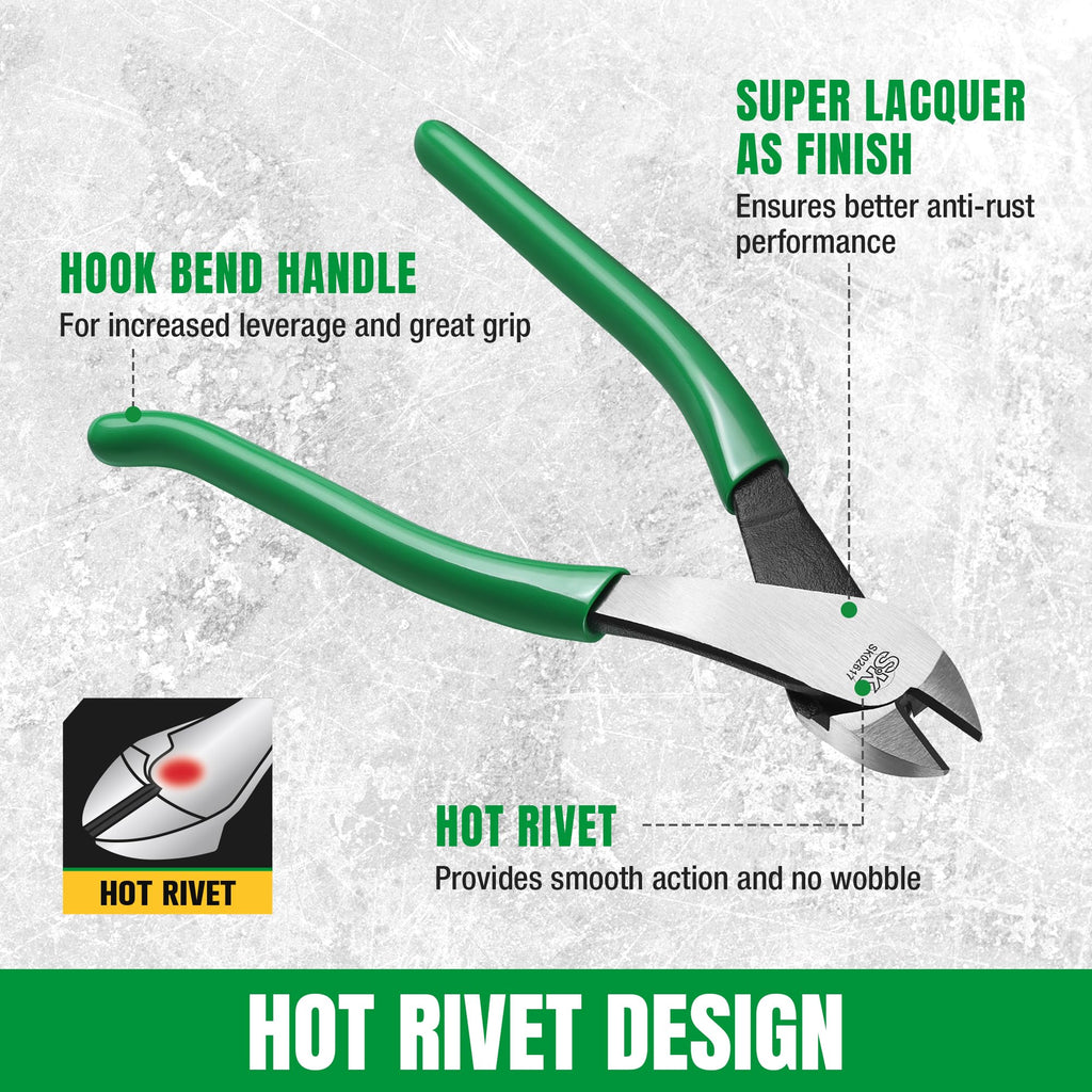 SK 9-Inch Ironworker's Pliers & Angled Diagonal Plier, Premium CR-V Construction, Side Cutters with Hook Bend Handle
