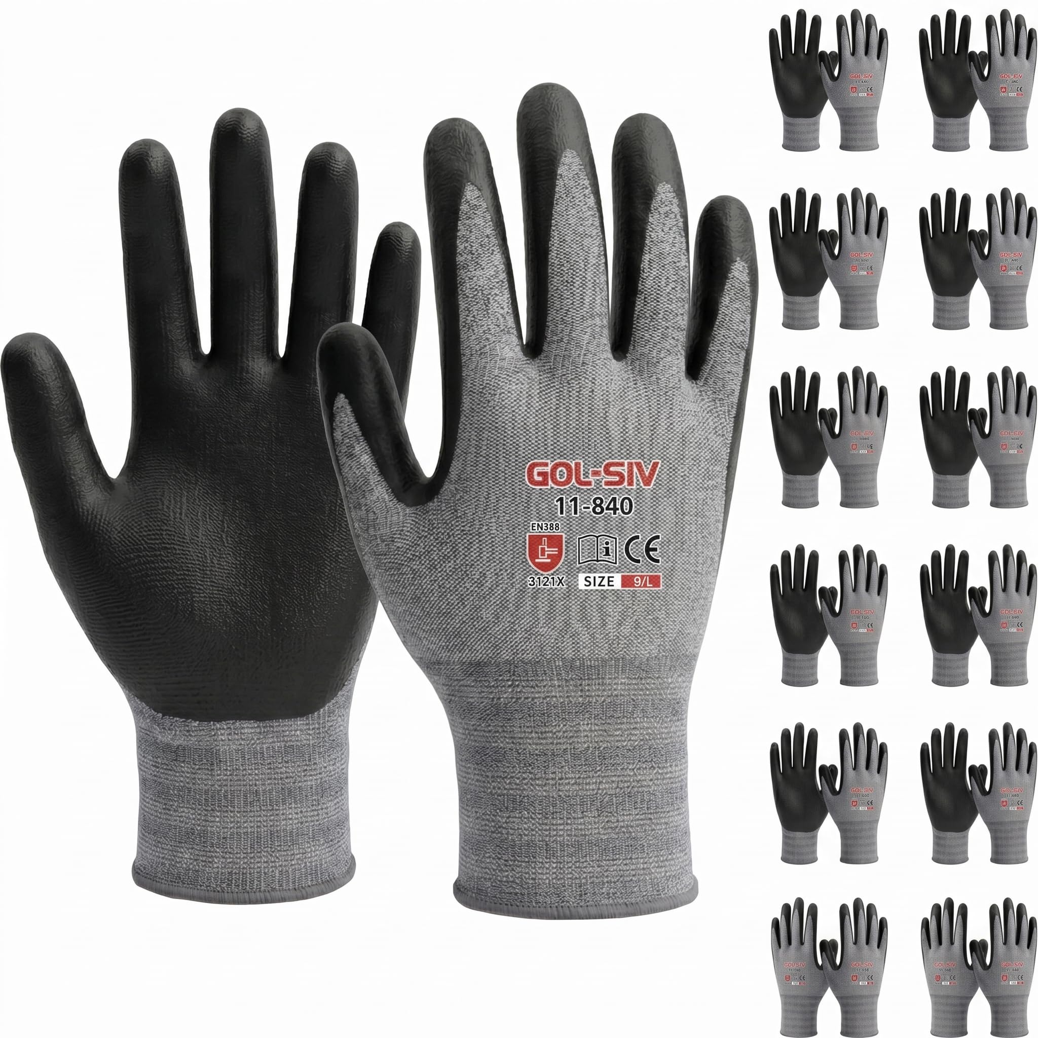 GOL-SIV 12-Pair Nitrile Foam Coated Work Gloves