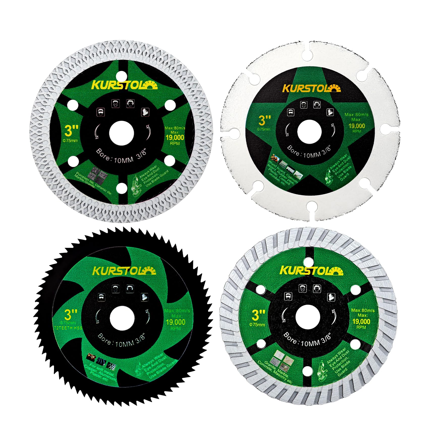 KURSTOL 3-Inch Saw Blade Set 4-Piece for Cutting