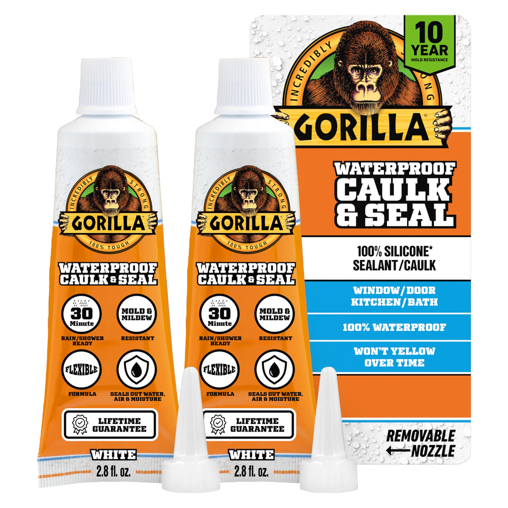 Gorilla 100% Silicone Caulk, Waterproof Sealant, 2.8oz Squeeze Tube