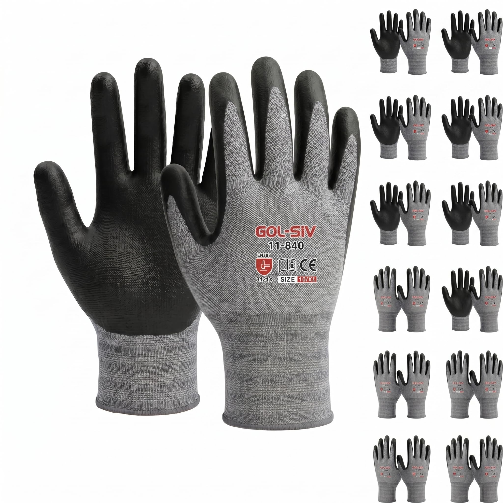 GOL-SIV 12-Pair Nitrile Foam Coated Work Gloves