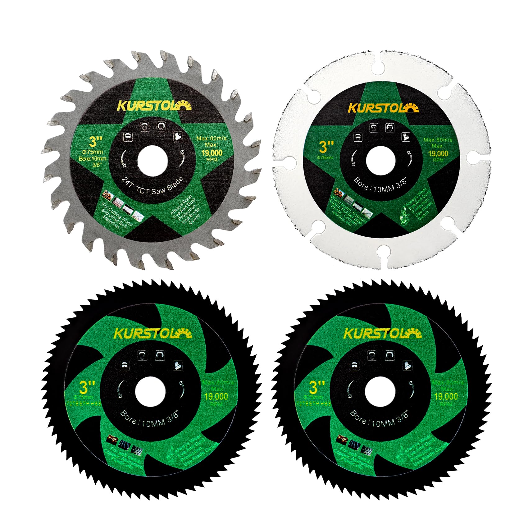 KURSTOL 3-Inch Saw Blade Set 4-Piece for Cutting