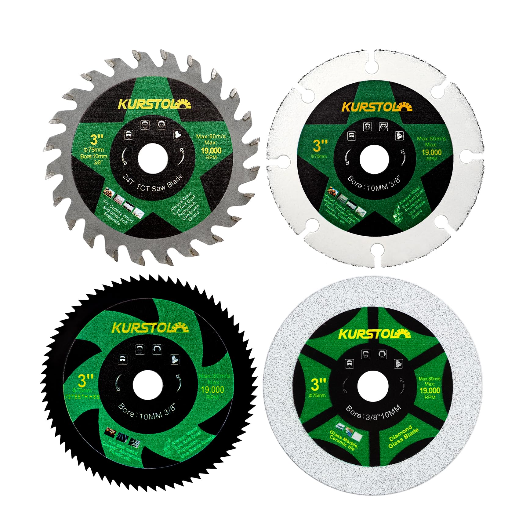 KURSTOL 3-Inch Saw Blade Set 4-Piece for Cutting