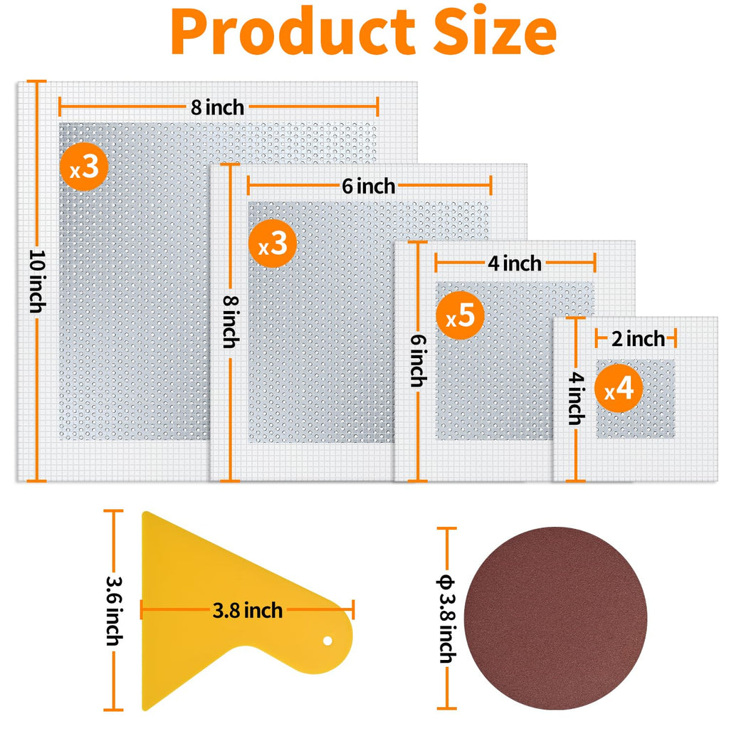 Wall Patch Kit, 15 Pieces Aluminum Self-Adhesive Mesh Repair Patches for Drywall, Multiple Sizes 2/4/6/8 Inch, Permanently Repairs Damaged Walls and Ceilings