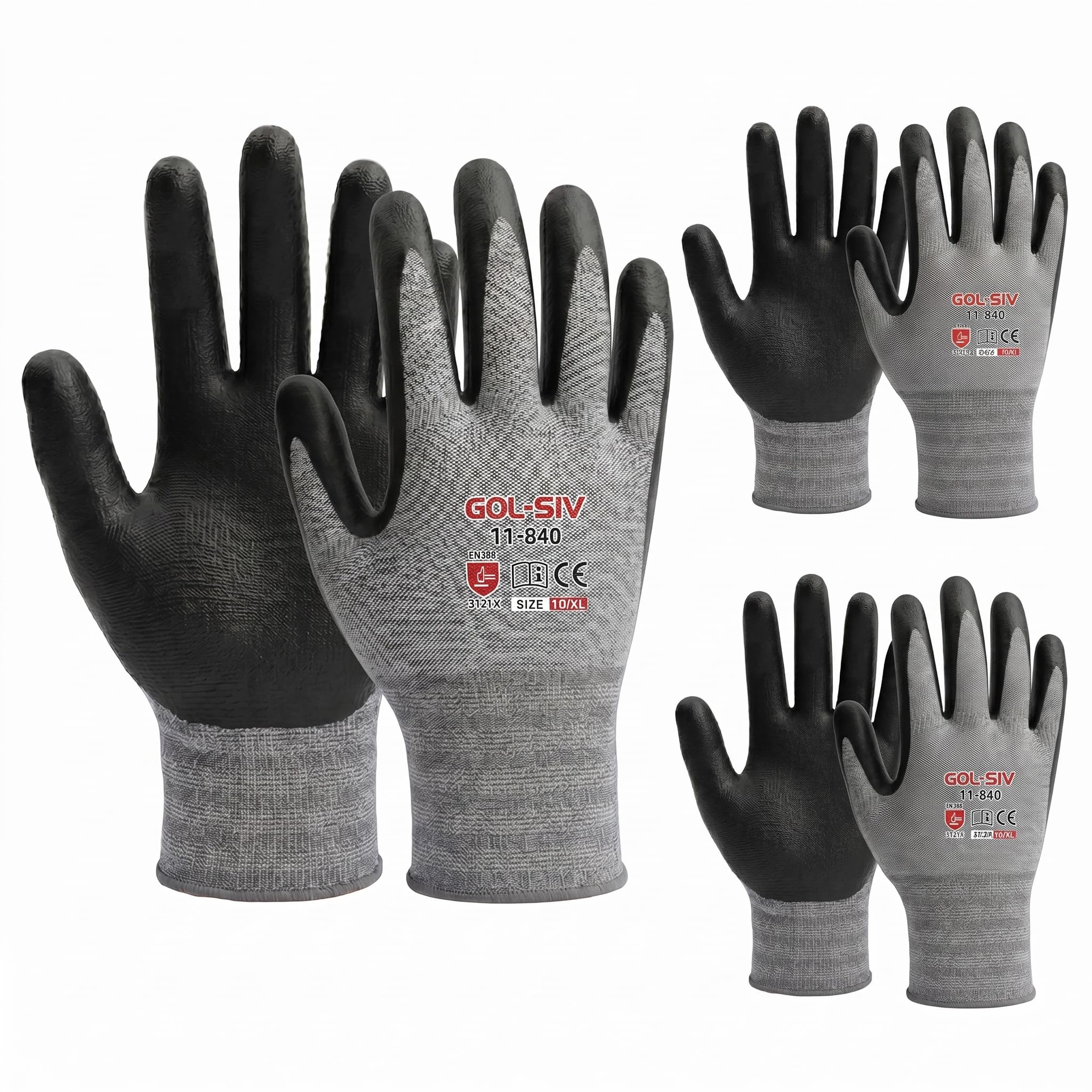 GOL-SIV 12-Pair Nitrile Foam Coated Work Gloves