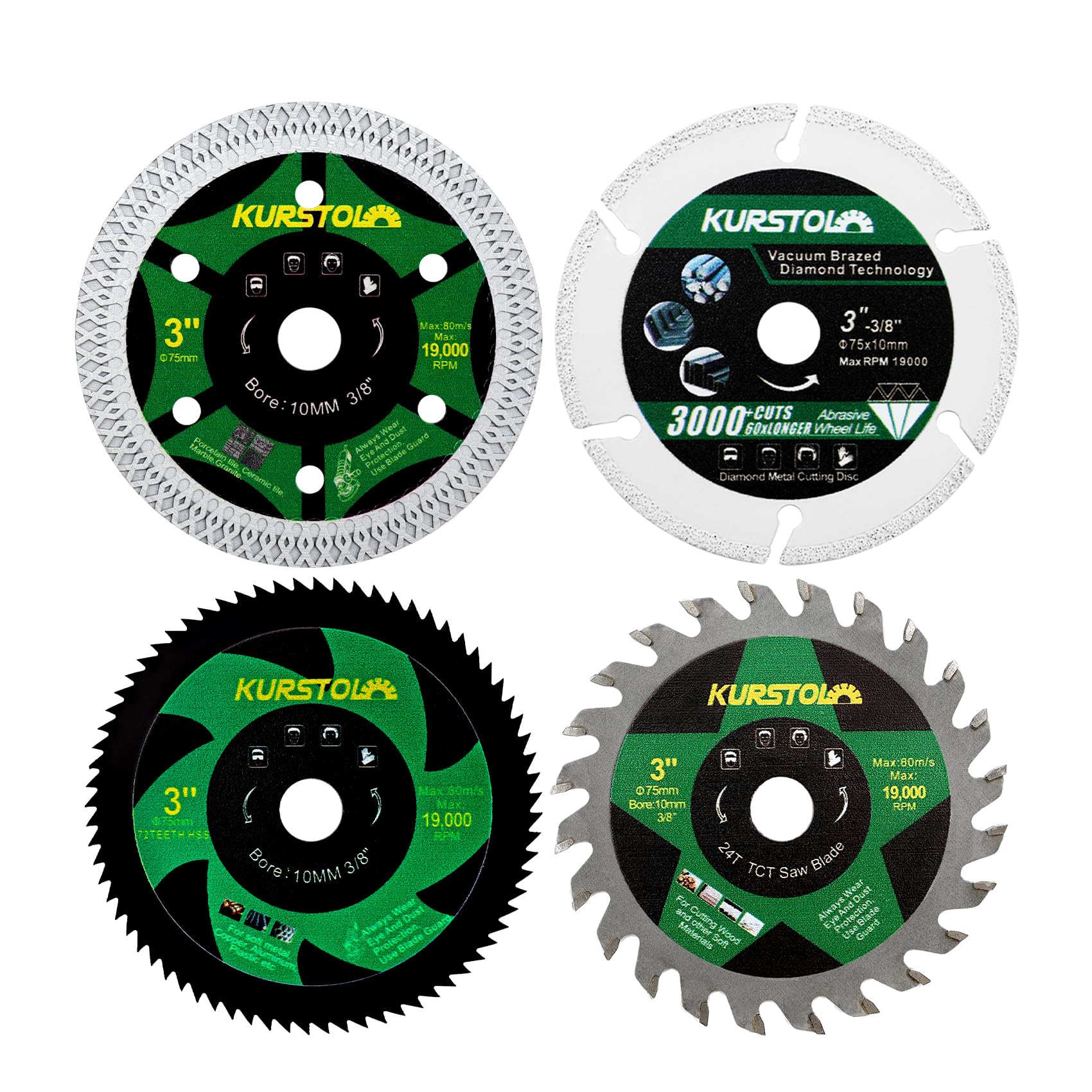 KURSTOL 3-Inch Saw Blade Set 4-Piece for Cutting