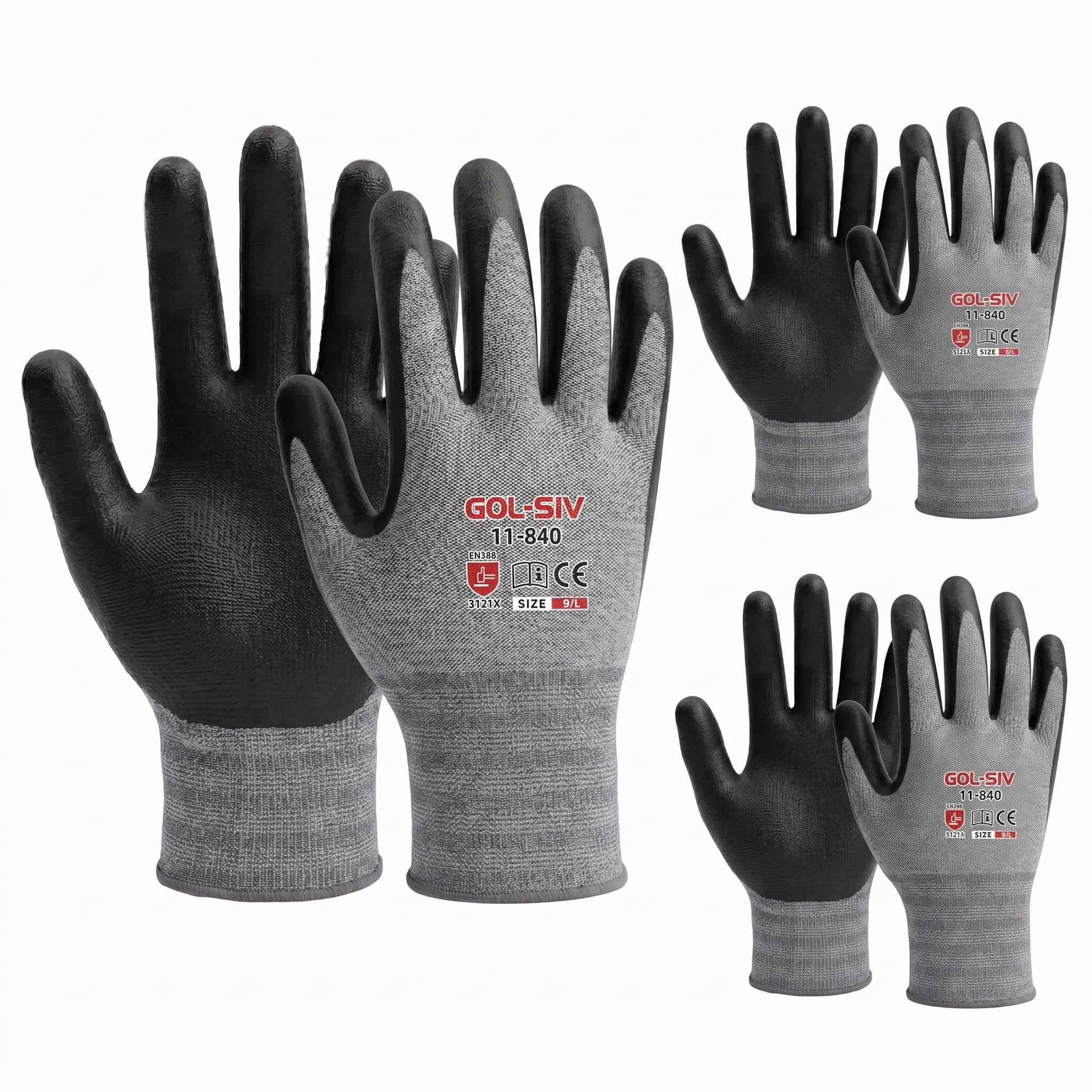 GOL-SIV Work Gloves Nitrile Foam Coated 12 Pairs, Superior Grip in Oil & Dry Conditions