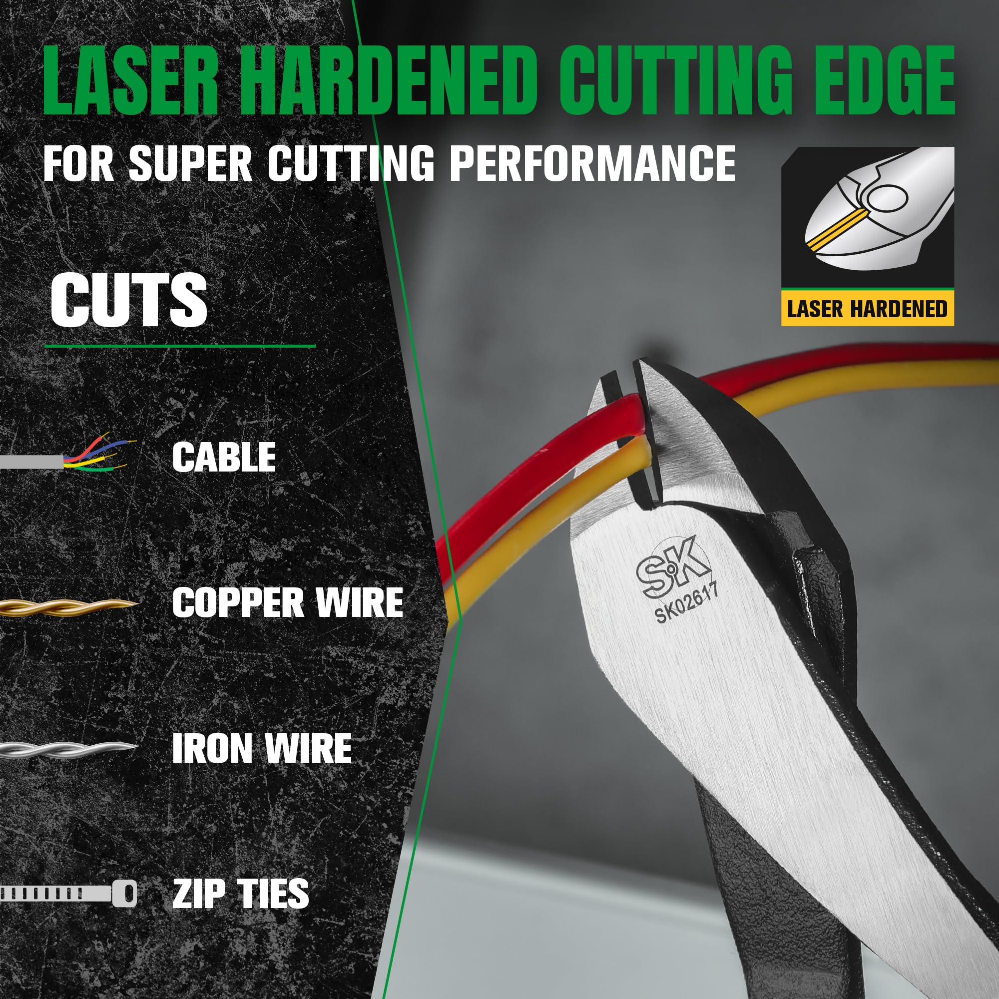 SK 9-Inch Ironworker's Pliers & Angled Diagonal Plier, Premium CR-V Construction, Side Cutters with Hook Bend Handle